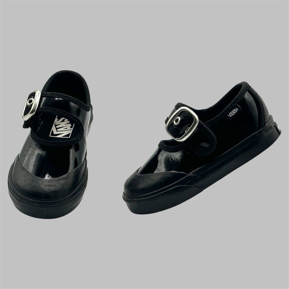 Vans Mary Jane Toddler Size 6 Black Gothic Shine Patent Leather Buckle Shoes